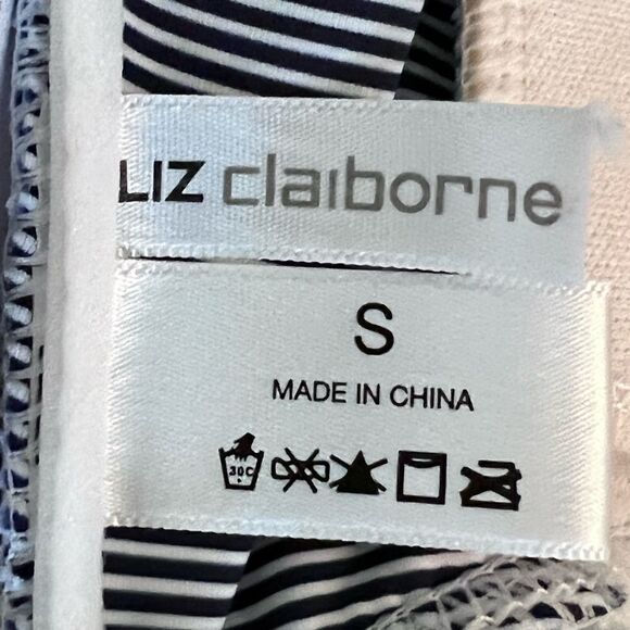 Classic Liz Claiborne Women Small Blue/White Striped Swim Top Adjustable Straps - Picture 7 of 7